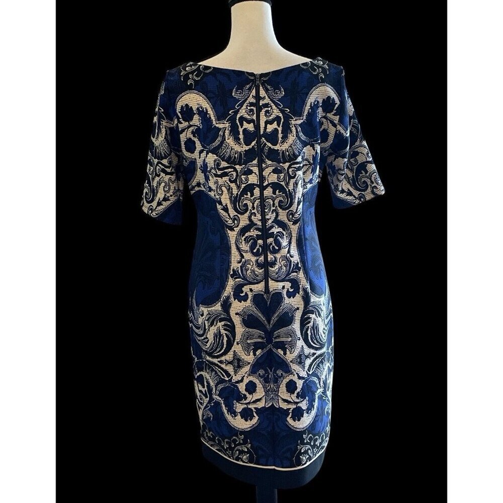 J Taylor Womens Paisley Sheath Dress Size 10 Blue White Print Zipper - Picture 11 of 16